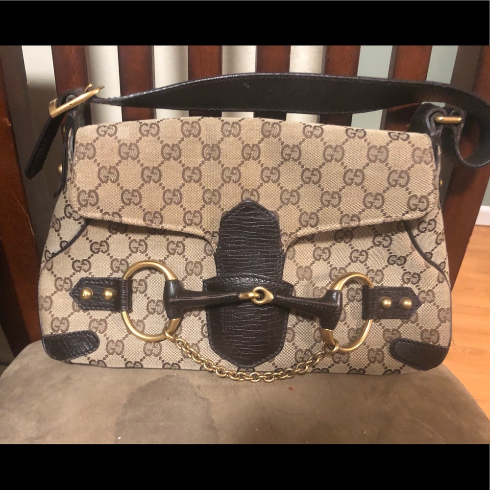 GUCCI AUTHENTIC LEATHER MONOGRAM HORSEBIT BAG